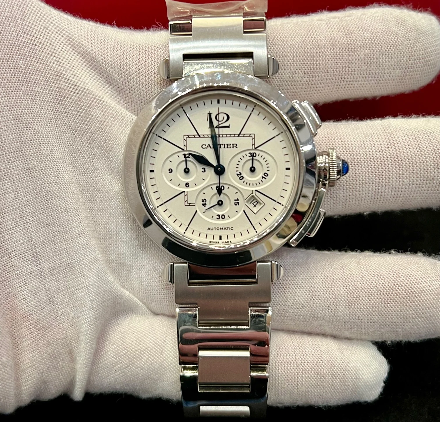 Cartier Pasha 2765 NOS 42mm White Gold Diamond Bezel factory - Image 6