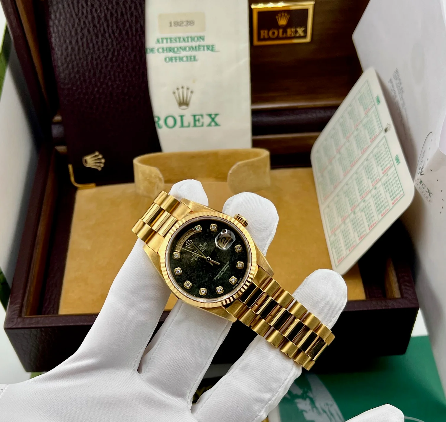 Rolex Day-Date 36mm 18238 ''Pirite'' Dial Diamond Index Full Set 1991 - Image 6