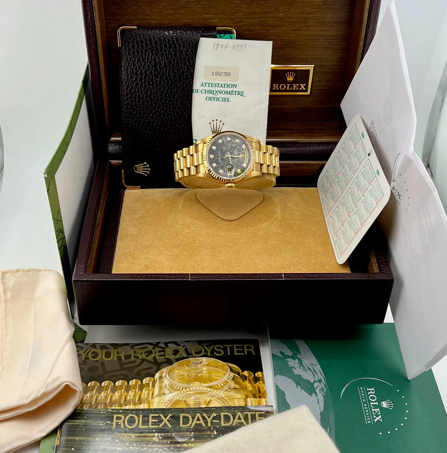 Rolex Day-Date 36mm 18238 ''Pirite'' Dial Diamond Index Full Set 1991 - Image 8