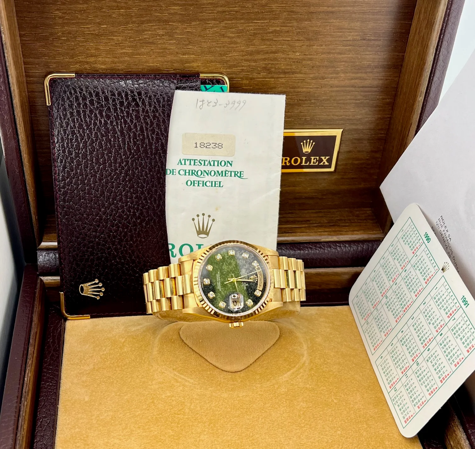 Rolex Day-Date 36mm 18238 ''Pirite'' Dial Diamond Index Full Set 1991 - Image 9